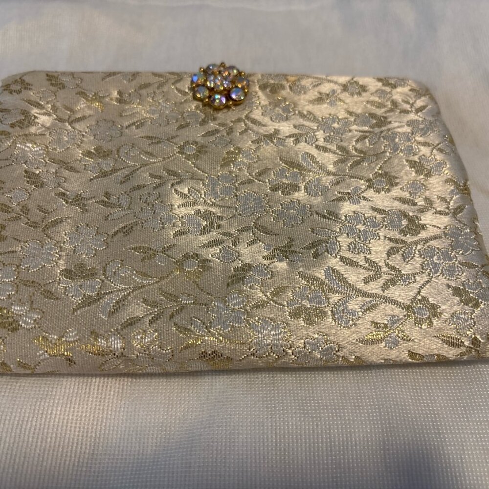 VINTAGE 1950s Ingber Gold Brocade Jeweled Clutch w Mirror Set - Picture 4 of 12